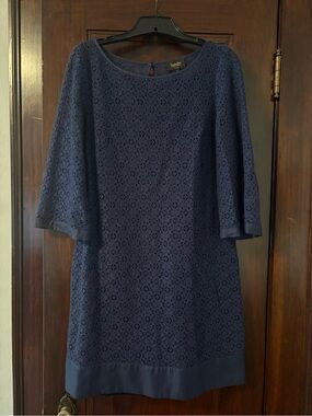 Navy Knee-Length Dress with Lace Slip Dress- Laundry By Shelli Segal